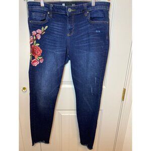 KUT From The Kloth Catherine Boyfriend Floral Embroidered Dark Wash Denim Jeans,